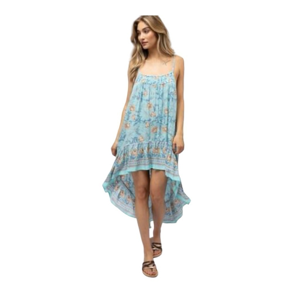 J.NNA Floral high low dress with spaghetti straps, ruffle bottom sz: S